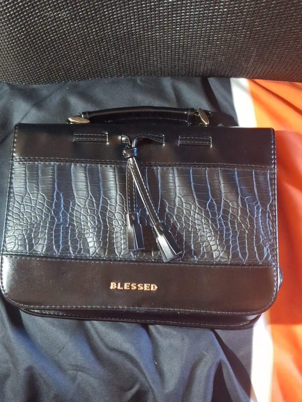 Black Women's Croc-Embossed Leather Bible Case